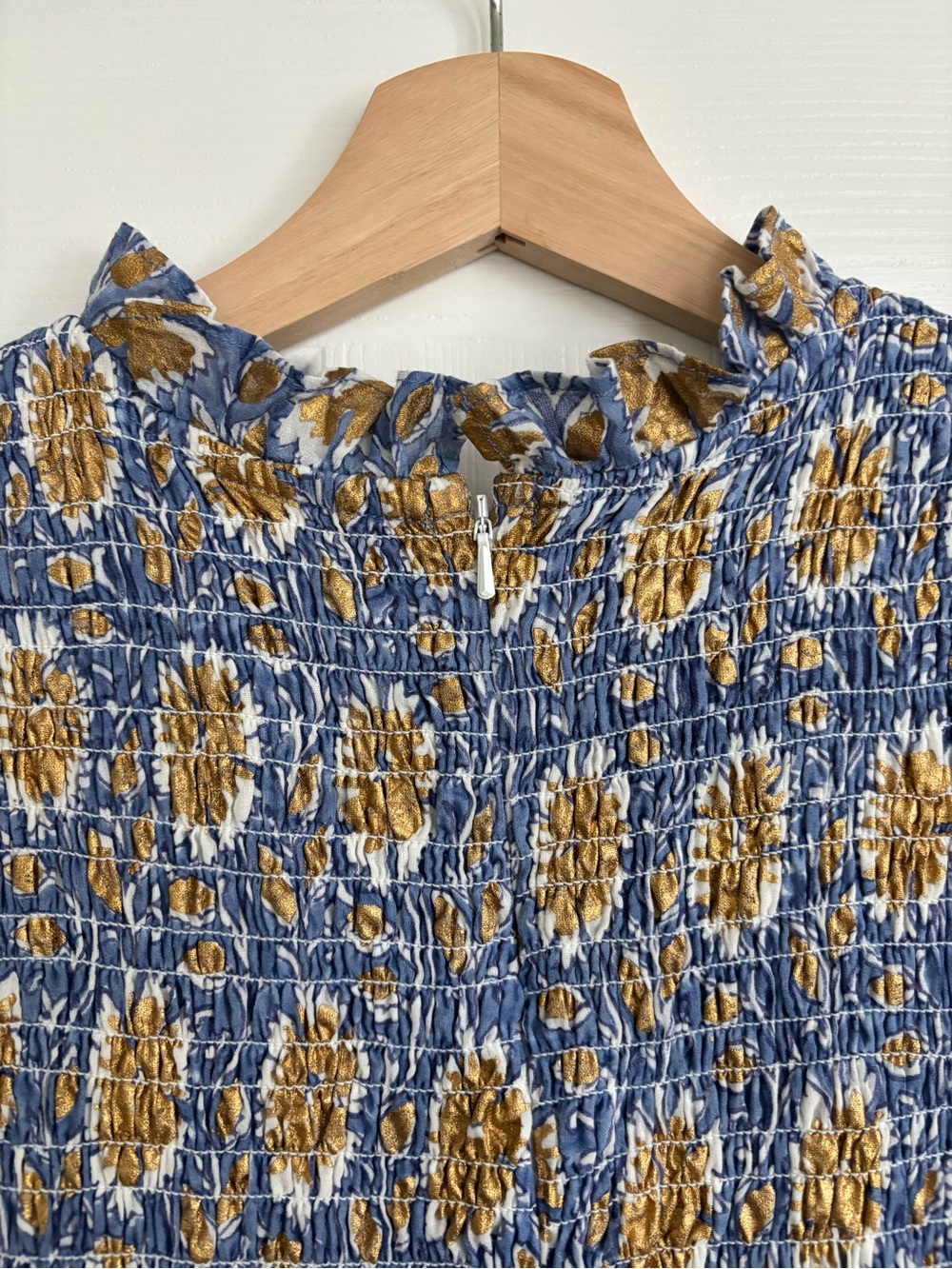 Oliphant Smocked Flirty Short Dress in Mughal Blue, Size XL - Picture 7 of 10